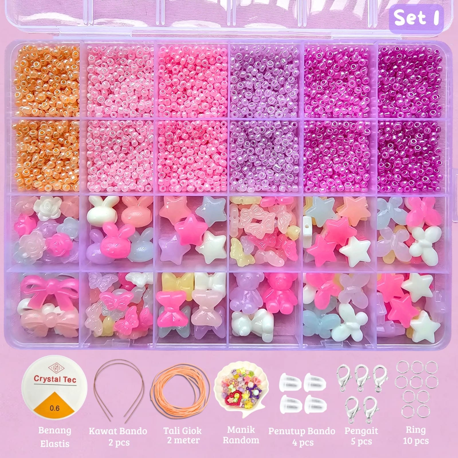 DIY Craft Kit Gelang Manik Manik Aesthetic - Manik Manik Pasir 1 Box Lengkap - Set Pernak Pernik Meronce Mote - SET 1 NEW